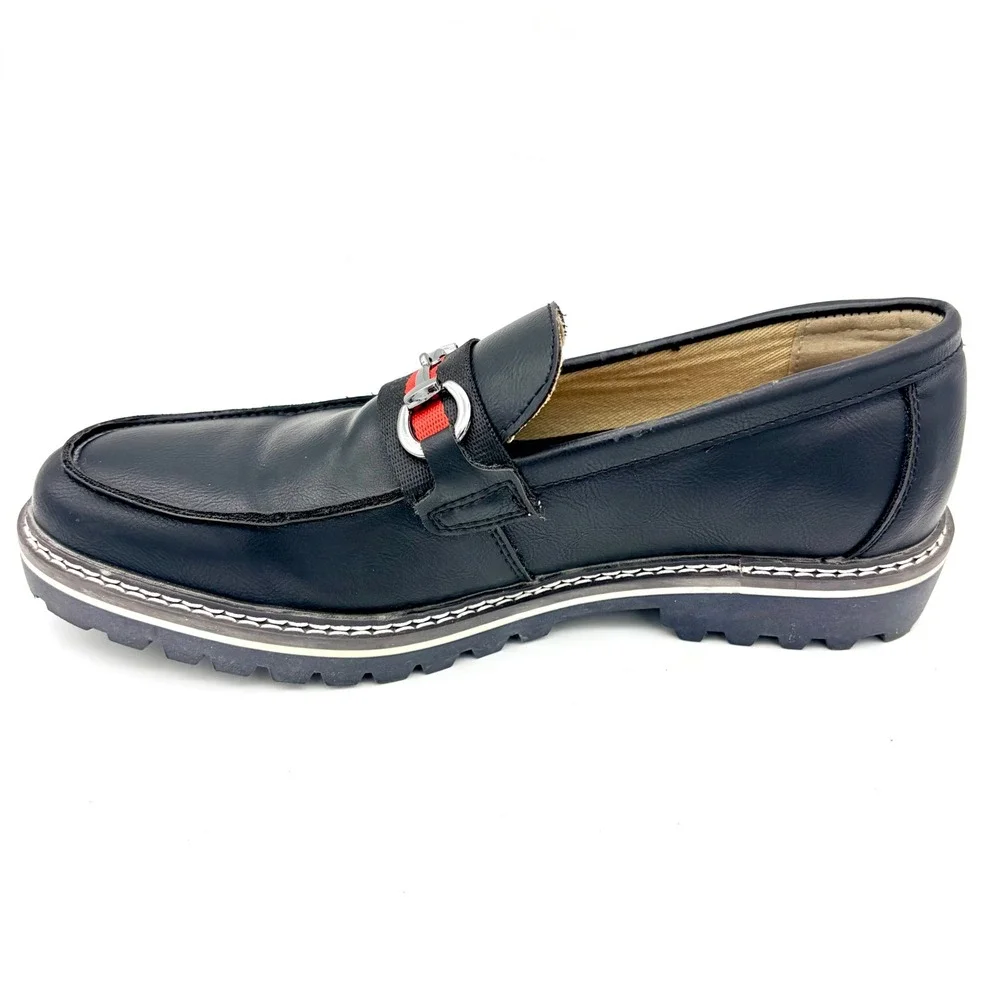 Steve Madden Karver Mens Bit Loafers Black Webbing‎ Strap Lug Sole 9.5